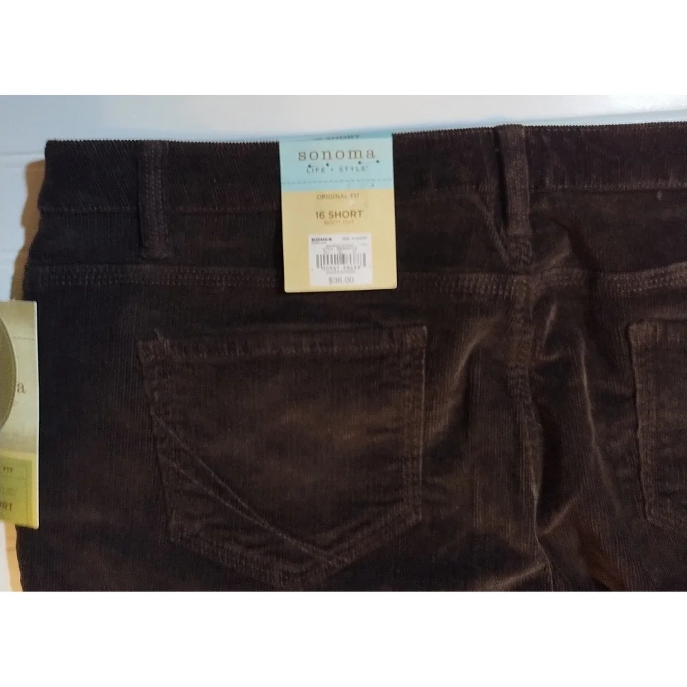 Sonoma Womens Brown Corduroy Pants‎ 16 S Bootcut Earthy Dark Academia Preppy NWT